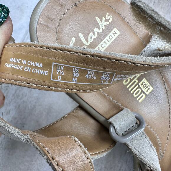 Clarks Zia Reign Womens Sandals Size 10 Strappy Open Toe Tan Wedge Espadrilles - Picture 7 of 12